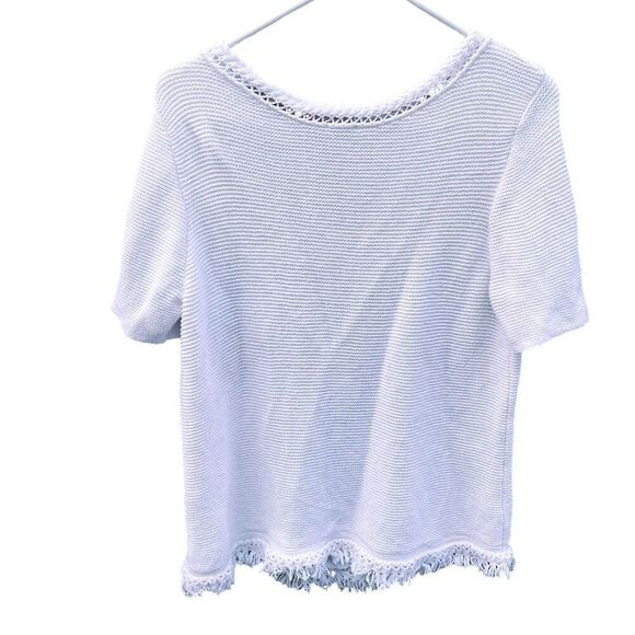 Chico’s size small short sleeve waffle knit fringe bottom boxy sweater.Open knit - Picture 4 of 9